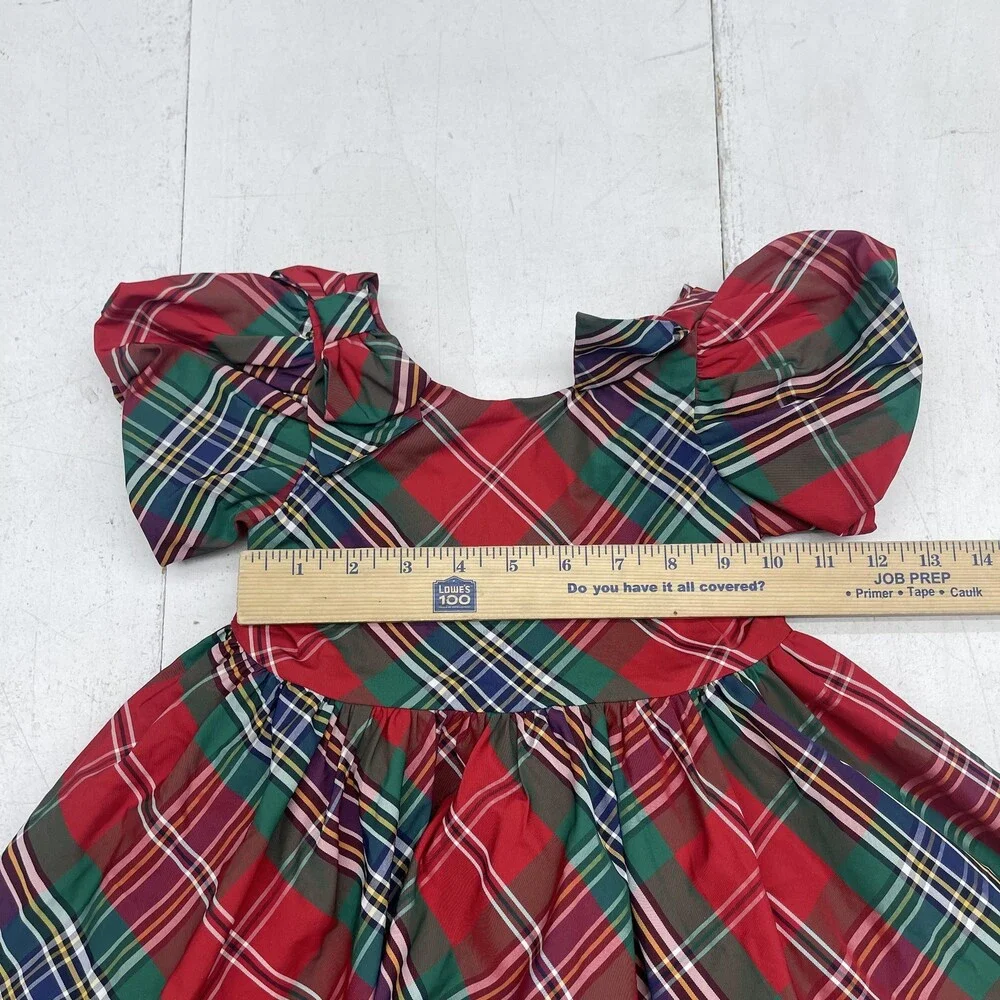 Janie and Jack Dress Girls 2T Red Green Plaid Tartan Holiday Party Puff Sleeve - Picture 6 of 7